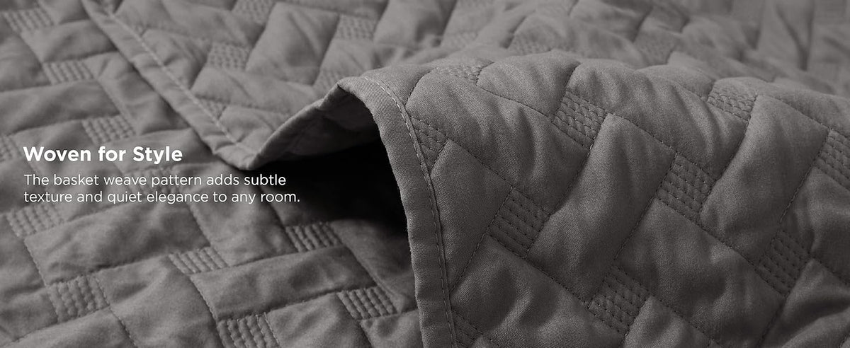 Quilts Queen Size - Grey Bedspreads Queen Size with Basket Weave Pattern, Soft Quilt Bedding Set, Lightweight Comforter Set Coverlet for All Seasons with 2 Pillow Shams (90" x 96") | Skin-Friendly Soft, All-Season Comfort, Breathable